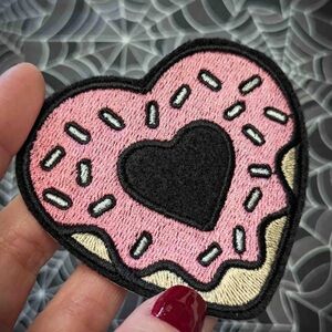 Valentine Heart Doughnut Embroidered Iron On Patch